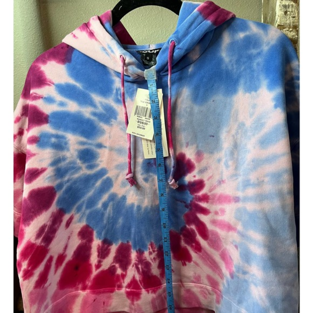 New FCUK Tie Dye Hoodie Sweatshirt Pullover Short Sleeve Pink Blue New